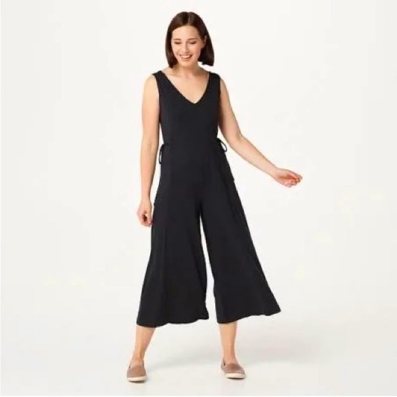 AnyBody Regular Cozy Knit Wide-Leg Reversible Jumpsuit Navy Size Medium - Picture 2 of 13